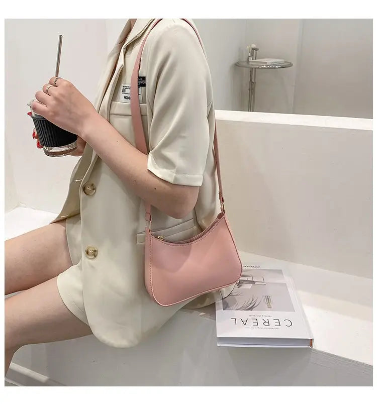 Bolsa de axilas de couro PU feminina, bolsa Hobos retrô, monocromática, casual, moda, nova