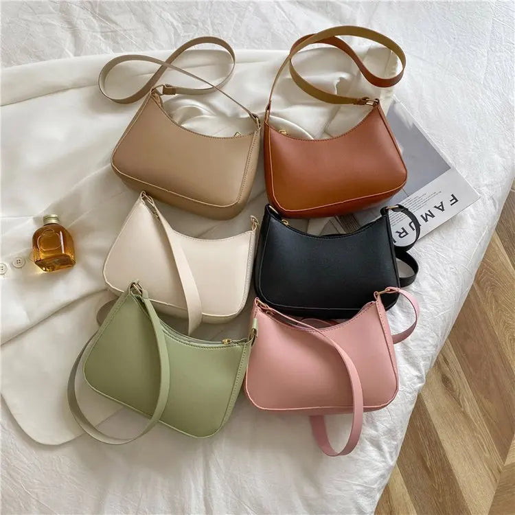 Bolsa de axilas de couro PU feminina, bolsa Hobos retrô, monocromática, casual, moda, nova