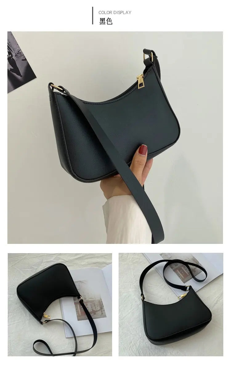 Bolsa de axilas de couro PU feminina, bolsa Hobos retrô, monocromática, casual, moda, nova
