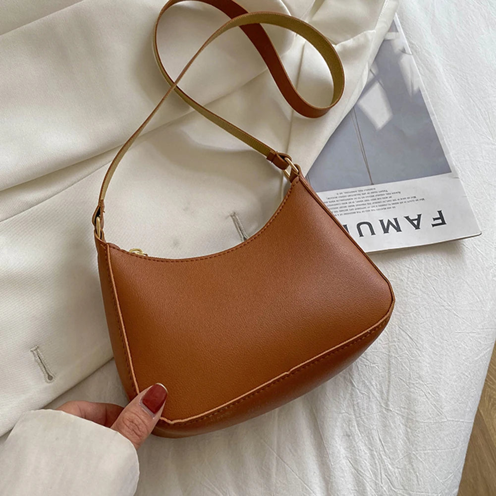 Bolsa de axilas de couro PU feminina, bolsa Hobos retrô, monocromática, casual, moda, nova