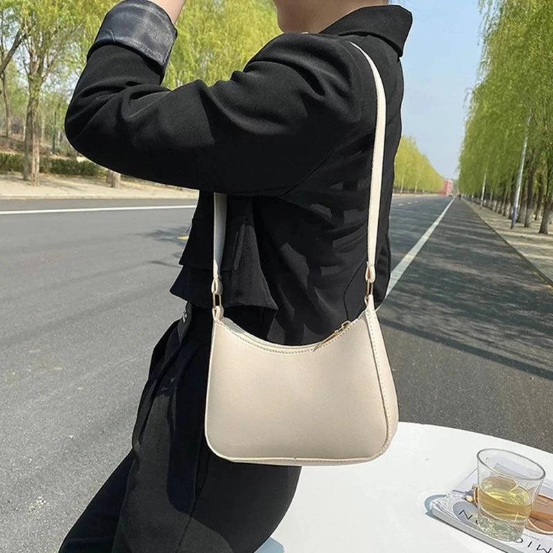 Bolsa de axilas de couro PU feminina, bolsa Hobos retrô, monocromática, casual, moda, nova