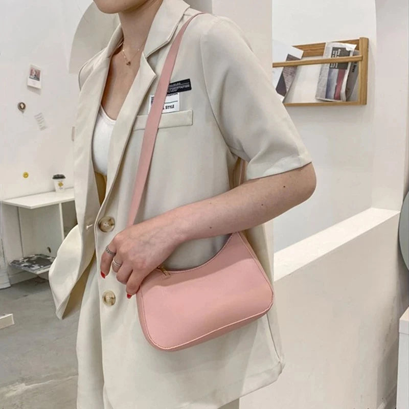 Bolsa de axilas de couro PU feminina, bolsa Hobos retrô, monocromática, casual, moda, nova