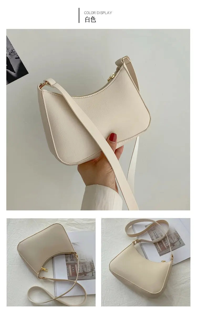 Bolsa de axilas de couro PU feminina, bolsa Hobos retrô, monocromática, casual, moda, nova