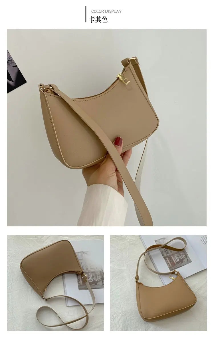 Bolsa de axilas de couro PU feminina, bolsa Hobos retrô, monocromática, casual, moda, nova