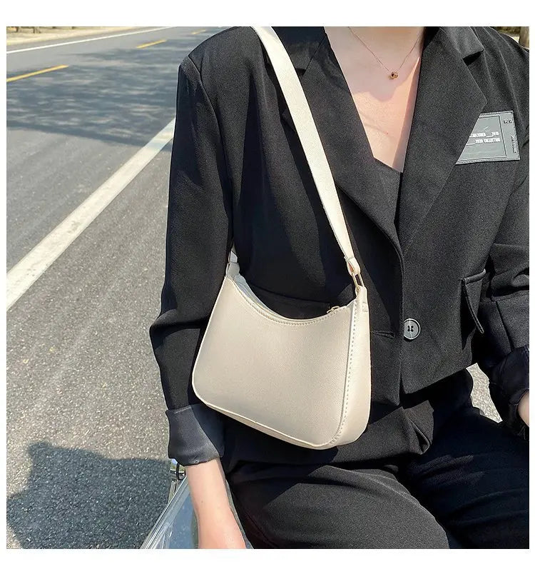 Bolsa de axilas de couro PU feminina, bolsa Hobos retrô, monocromática, casual, moda, nova