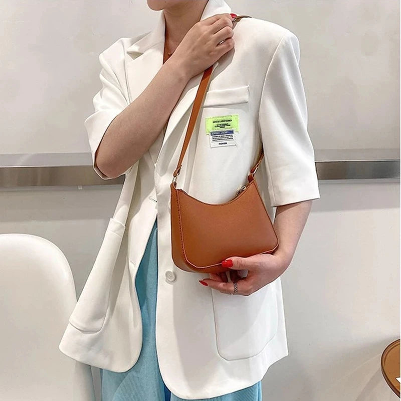 Bolsa de axilas de couro PU feminina, bolsa Hobos retrô, monocromática, casual, moda, nova