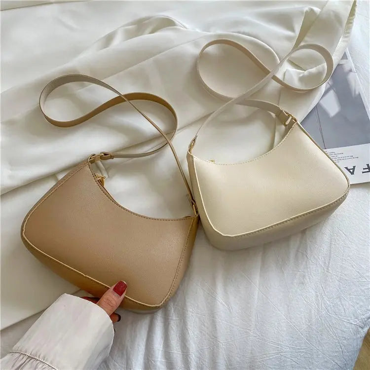 Bolsa de axilas de couro PU feminina, bolsa Hobos retrô, monocromática, casual, moda, nova