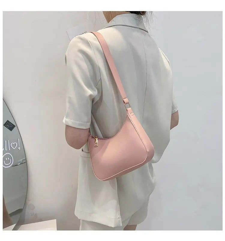 Bolsa de axilas de couro PU feminina, bolsa Hobos retrô, monocromática, casual, moda, nova
