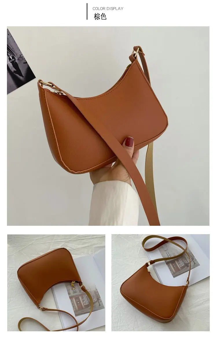 Bolsa de axilas de couro PU feminina, bolsa Hobos retrô, monocromática, casual, moda, nova