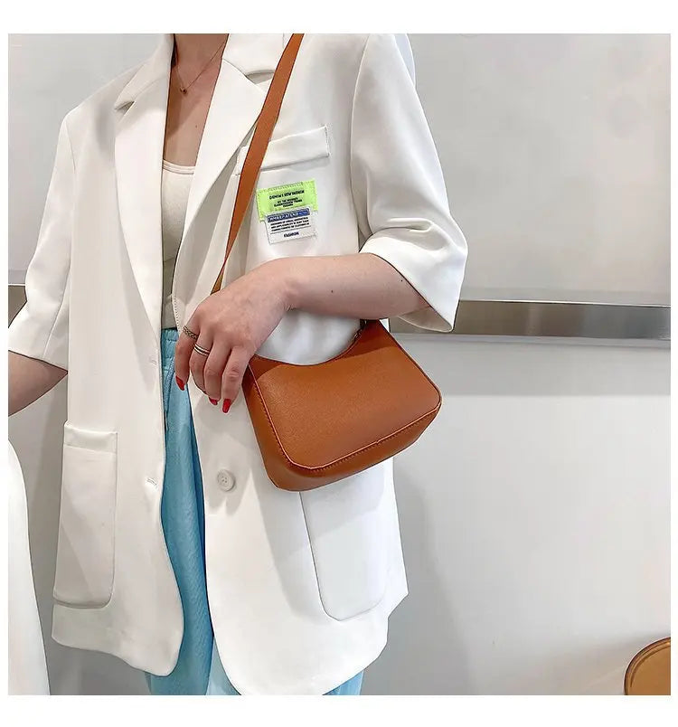 Bolsa de axilas de couro PU feminina, bolsa Hobos retrô, monocromática, casual, moda, nova