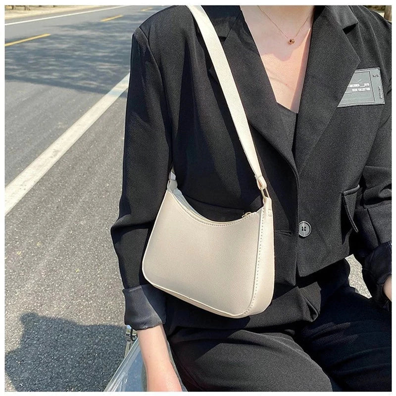 Bolsa de axilas de couro PU feminina, bolsa Hobos retrô, monocromática, casual, moda, nova