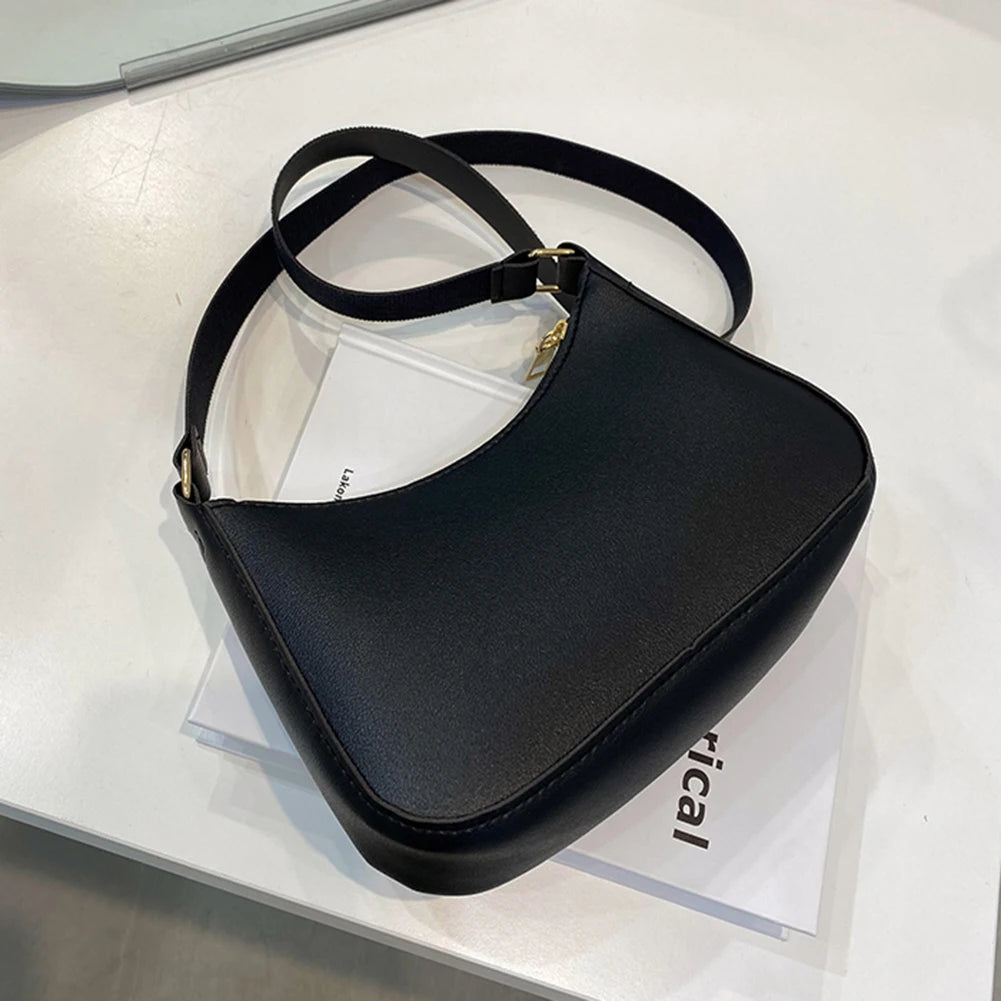 Bolsa de axilas de couro PU feminina, bolsa Hobos retrô, monocromática, casual, moda, nova