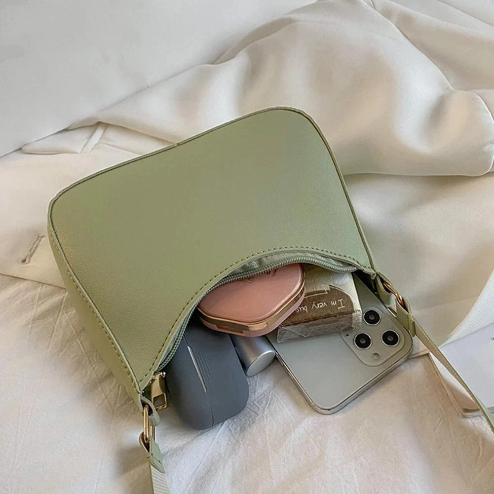 Bolsa de axilas de couro PU feminina, bolsa Hobos retrô, monocromática, casual, moda, nova