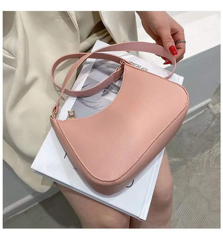 Bolsa de axilas de couro PU feminina, bolsa Hobos retrô, monocromática, casual, moda, nova