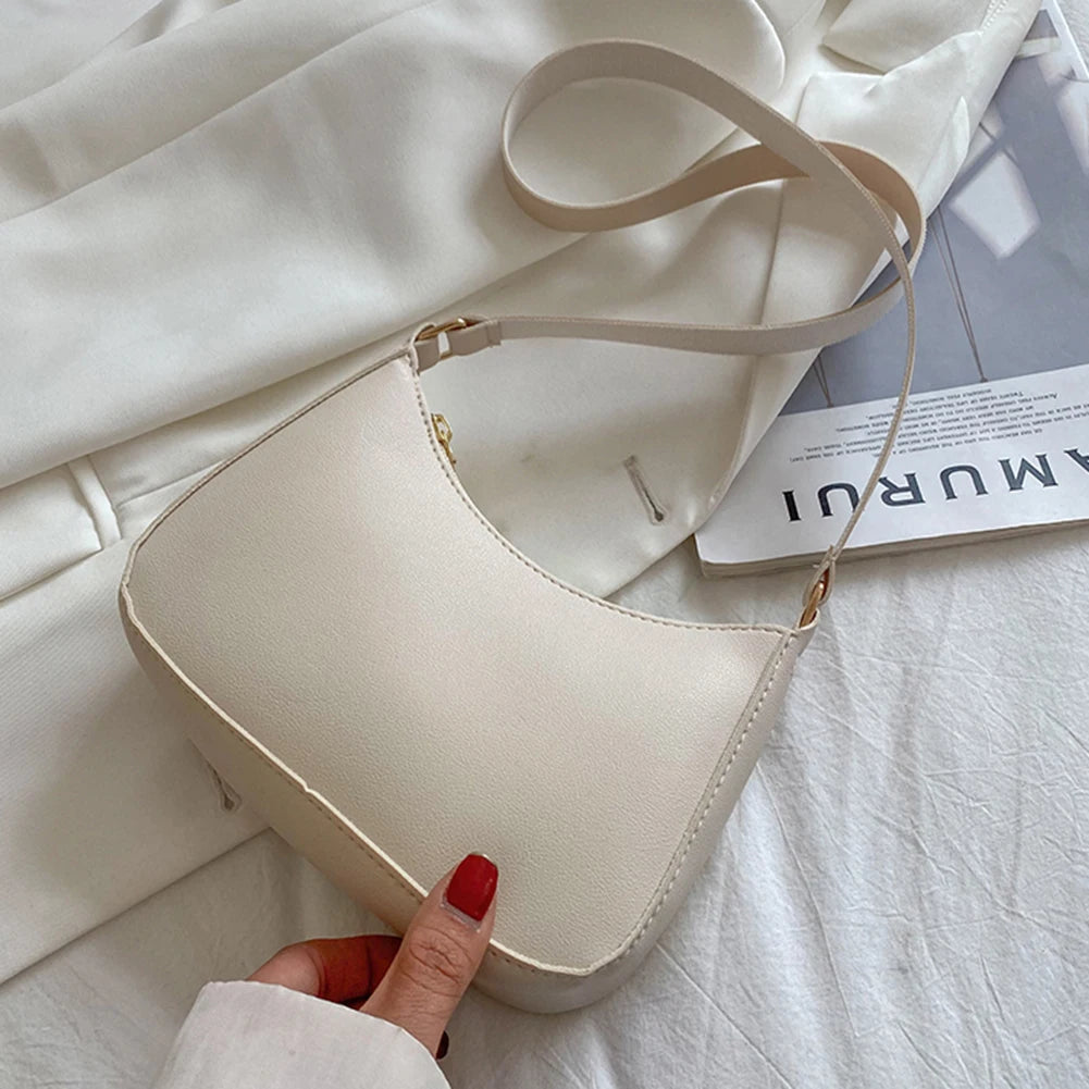 Bolsa de axilas de couro PU feminina, bolsa Hobos retrô, monocromática, casual, moda, nova