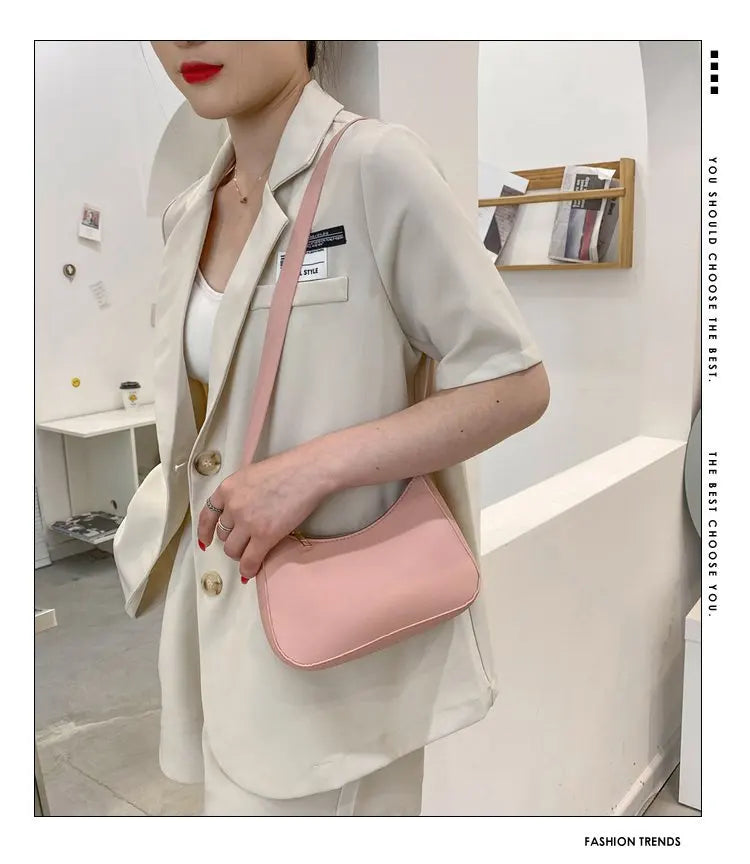 Bolsa de axilas de couro PU feminina, bolsa Hobos retrô, monocromática, casual, moda, nova