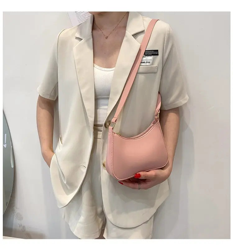 Bolsa de axilas de couro PU feminina, bolsa Hobos retrô, monocromática, casual, moda, nova