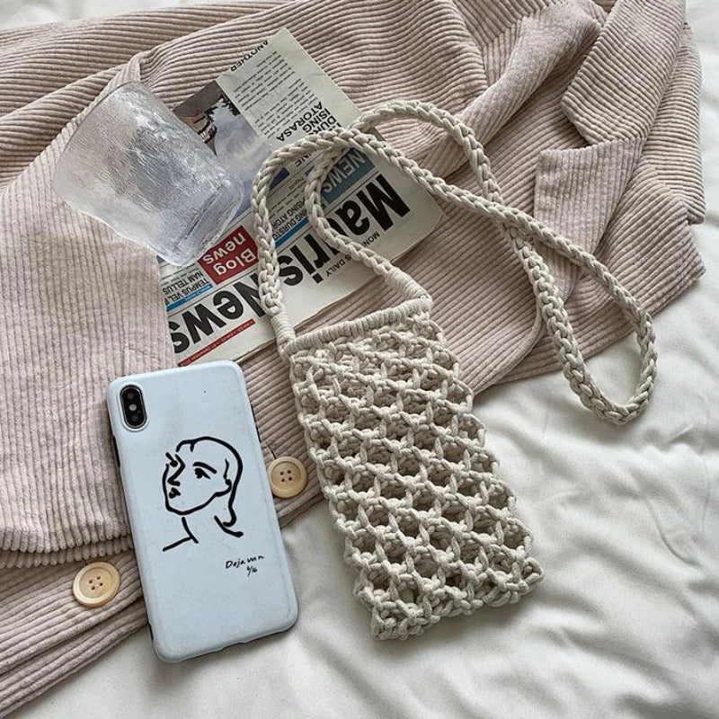 Moda feminina pequena crossbody saco de telefone cor sólida oco-para fora tecido crochê leve trançado bolsa de ombro crossbody sacos
