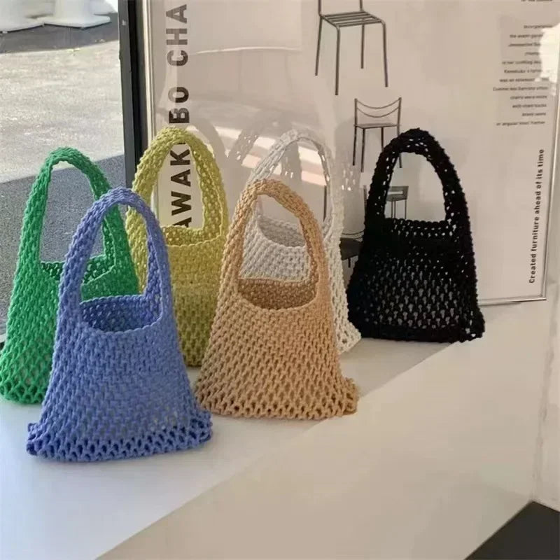 Moda feminina pequena crossbody saco de telefone cor sólida oco-para fora tecido crochê leve trançado bolsa de ombro crossbody sacos
