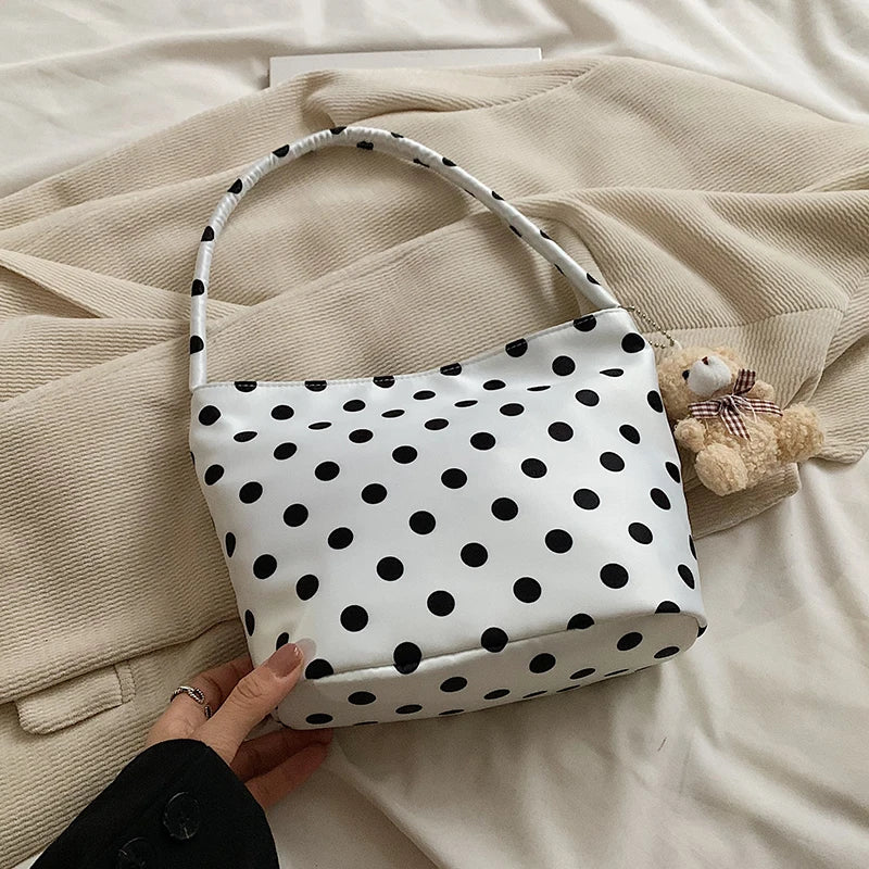 Bolsa de ombro bolinhas com pingente, saco de balde, axila, moda, cor pura, 1pc