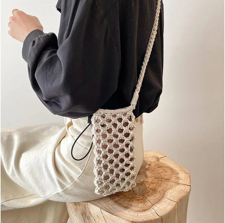 Moda feminina pequena crossbody saco de telefone cor sólida oco-para fora tecido crochê leve trançado bolsa de ombro crossbody sacos