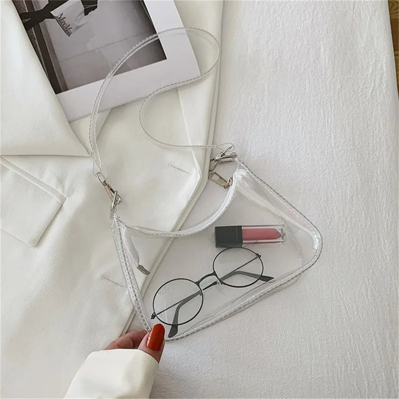 Bolsa de ombro de gelatina transparente para mulheres, bolsas pequenas com zíper nas axilas Y2K e bolsa da moda