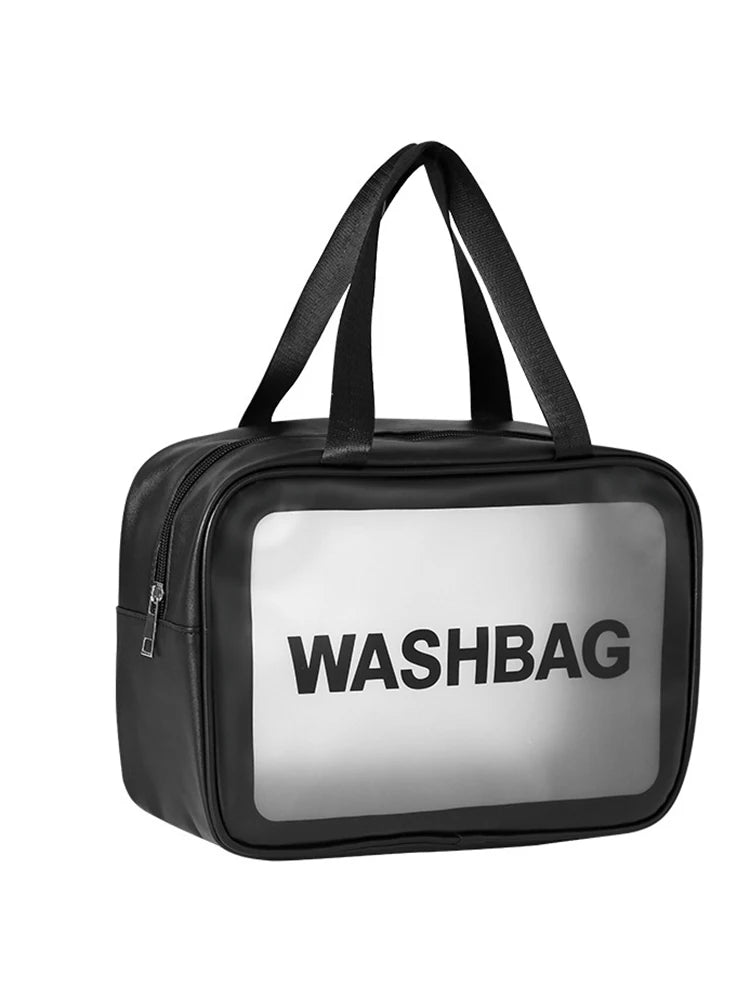 Bolsa transparente de três peças para maquiagem e produtos de higiene pessoal, bolsa de armazenamento portátil fosca semitransparente de pvc de grande capacidade