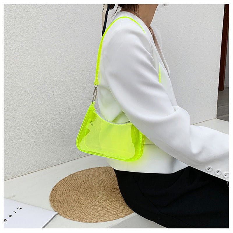 Bolsa de ombro de gelatina transparente para mulheres, bolsas pequenas com zíper nas axilas Y2K e bolsa da moda