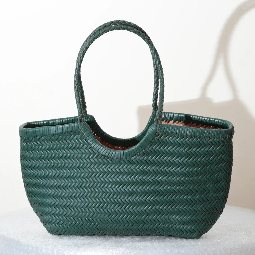 Bolsas femininas de couro genuíno bolsa de ombro tecelagem casual saco de compras vintage grande tote bolsa de mão cruz senhora