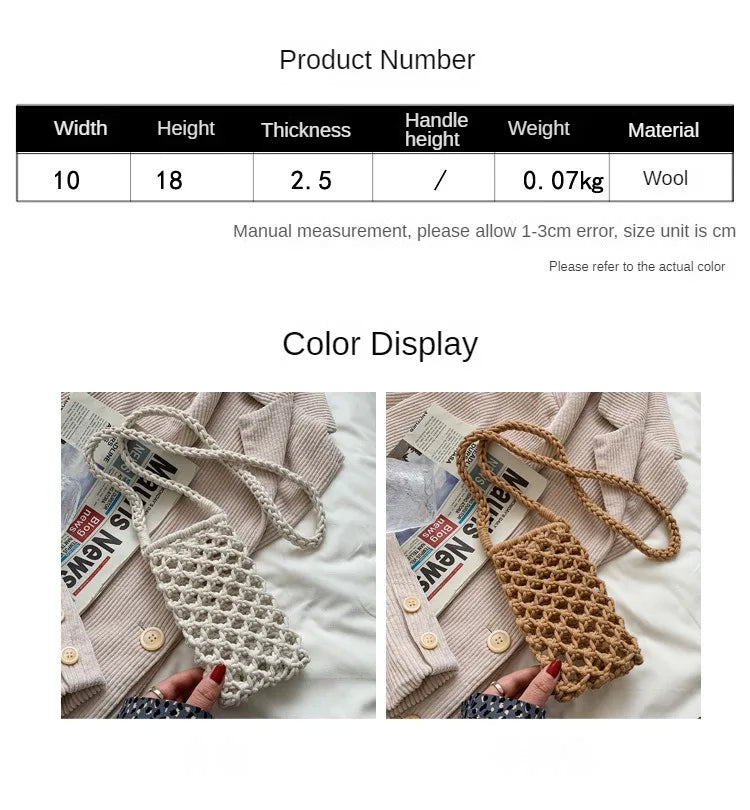 Moda feminina pequena crossbody saco de telefone cor sólida oco-para fora tecido crochê leve trançado bolsa de ombro crossbody sacos