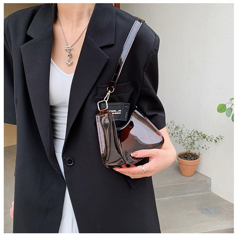 Bolsa de ombro de gelatina transparente para mulheres, bolsas pequenas com zíper nas axilas Y2K e bolsa da moda