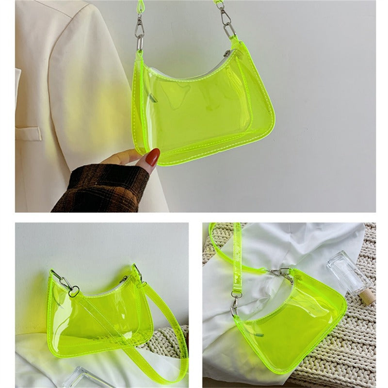 Bolsa de ombro de gelatina transparente para mulheres, bolsas pequenas com zíper nas axilas Y2K e bolsa da moda