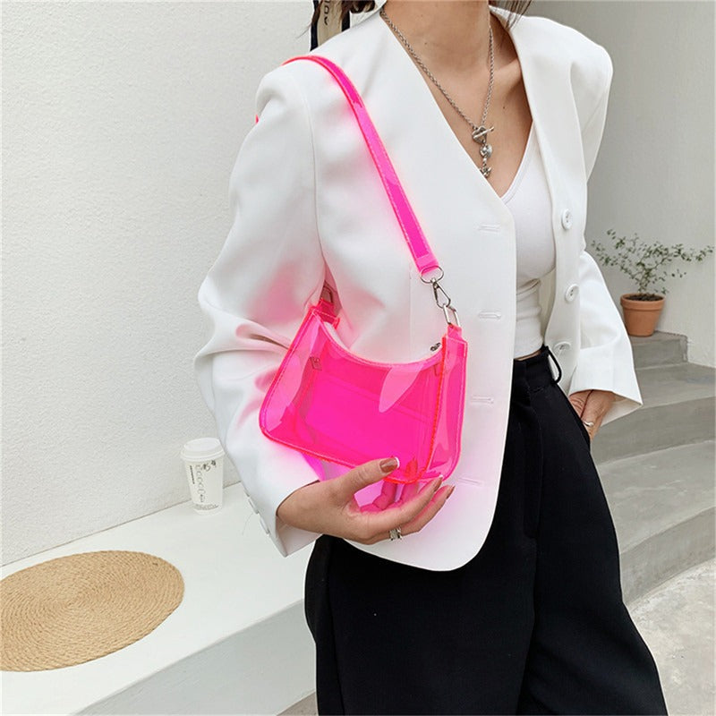 Bolsa de ombro de gelatina transparente para mulheres, bolsas pequenas com zíper nas axilas Y2K e bolsa da moda