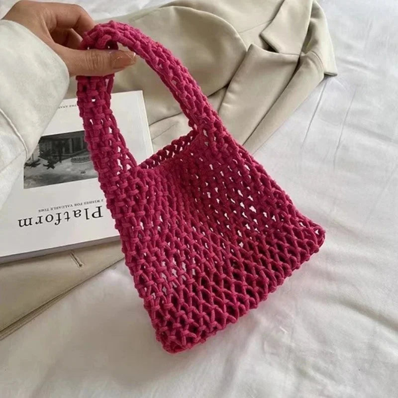 Moda feminina pequena crossbody saco de telefone cor sólida oco-para fora tecido crochê leve trançado bolsa de ombro crossbody sacos