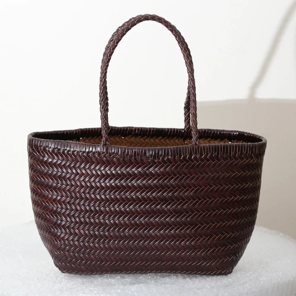 Bolsas femininas de couro genuíno bolsa de ombro tecelagem casual saco de compras vintage grande tote bolsa de mão cruz senhora