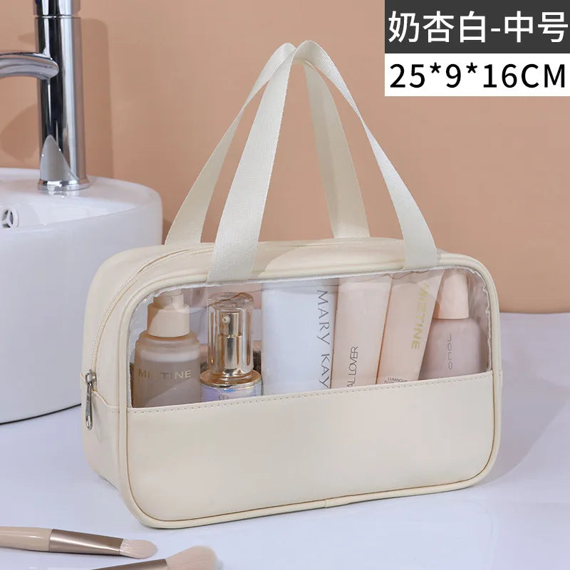 Bolsa cosmética de viagem portátil feminina, bolsa de maquiagem transparente de grande capacidade para banho, multifuncional, à prova d'água, estojo de armazenamento