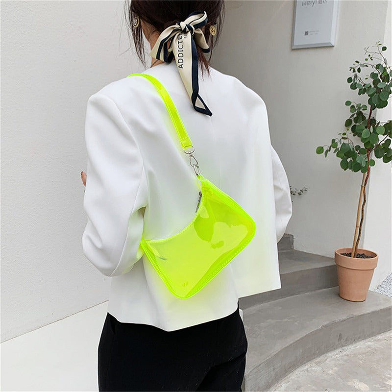 Bolsa de ombro de gelatina transparente para mulheres, bolsas pequenas com zíper nas axilas Y2K e bolsa da moda