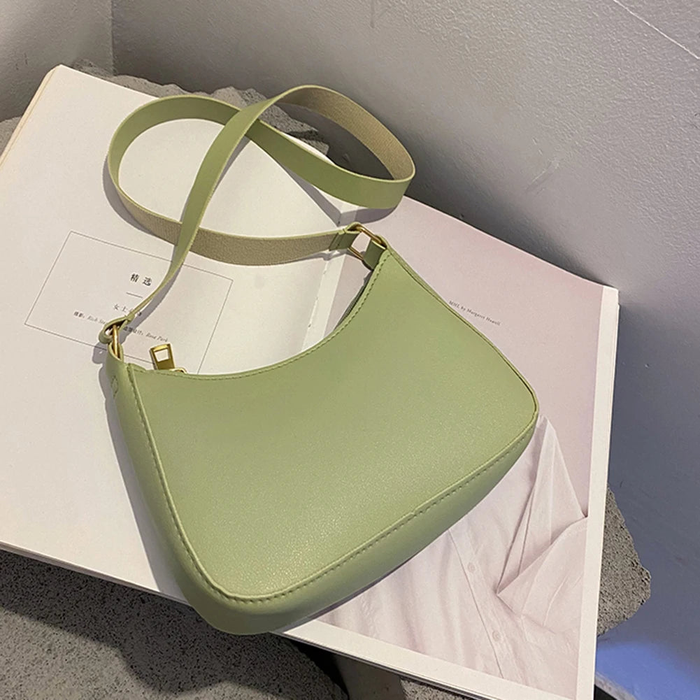 Bolsa de axilas de couro PU feminina, bolsa Hobos retrô, monocromática, casual, moda, nova