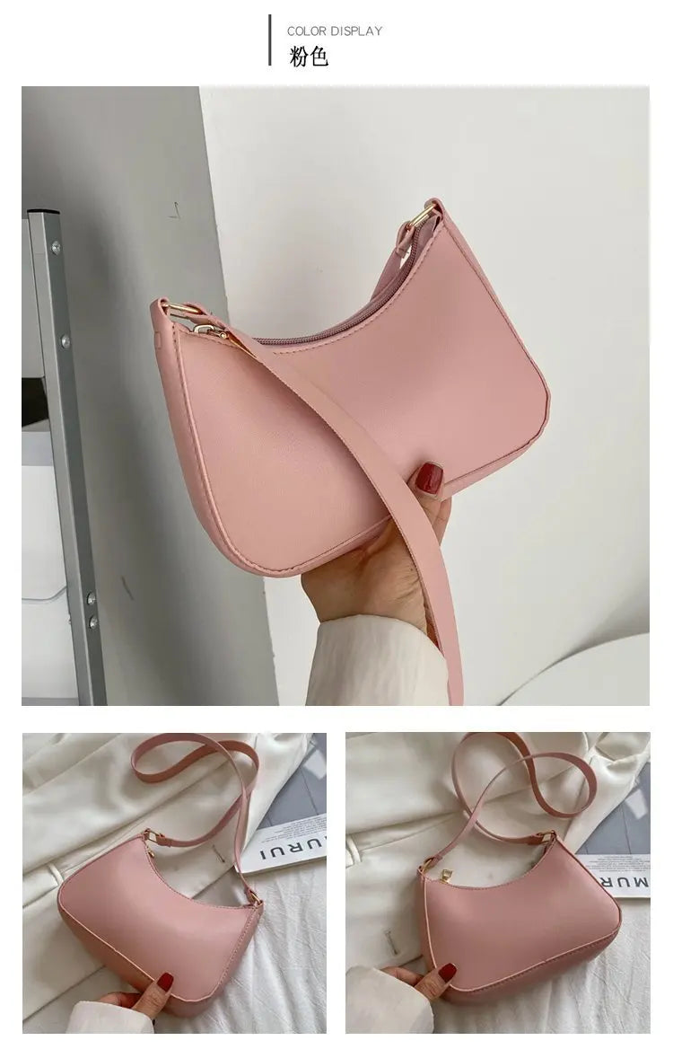 Bolsa de axilas de couro PU feminina, bolsa Hobos retrô, monocromática, casual, moda, nova