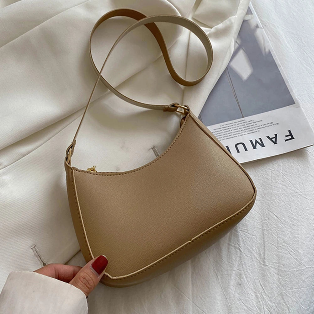 Bolsa de axilas de couro PU feminina, bolsa Hobos retrô, monocromática, casual, moda, nova