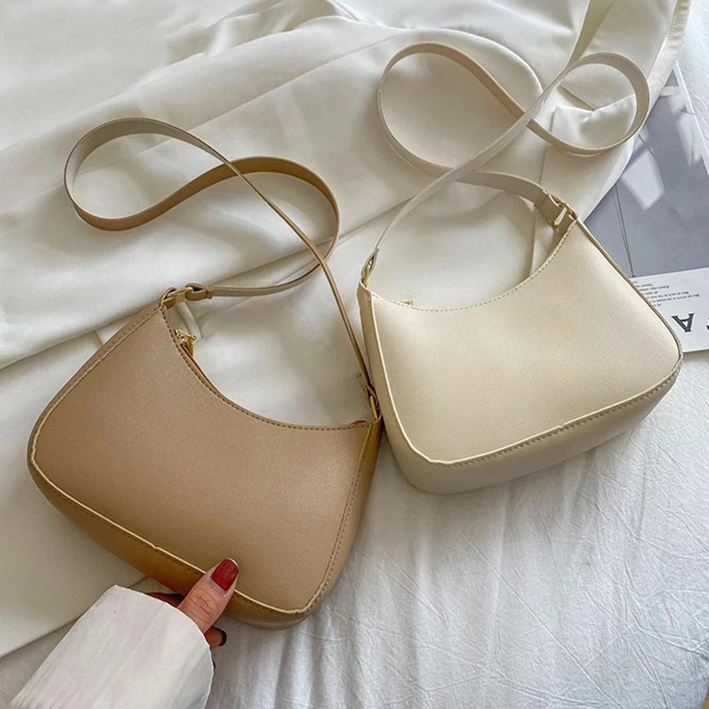 Bolsa de axilas de couro PU feminina, bolsa Hobos retrô, monocromática, casual, moda, nova