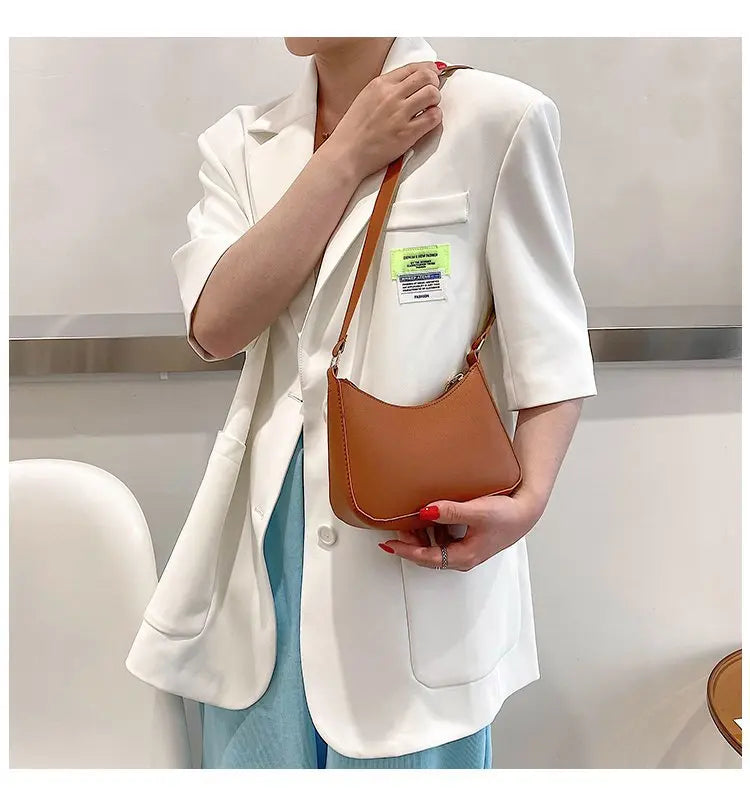 Bolsa de axilas de couro PU feminina, bolsa Hobos retrô, monocromática, casual, moda, nova