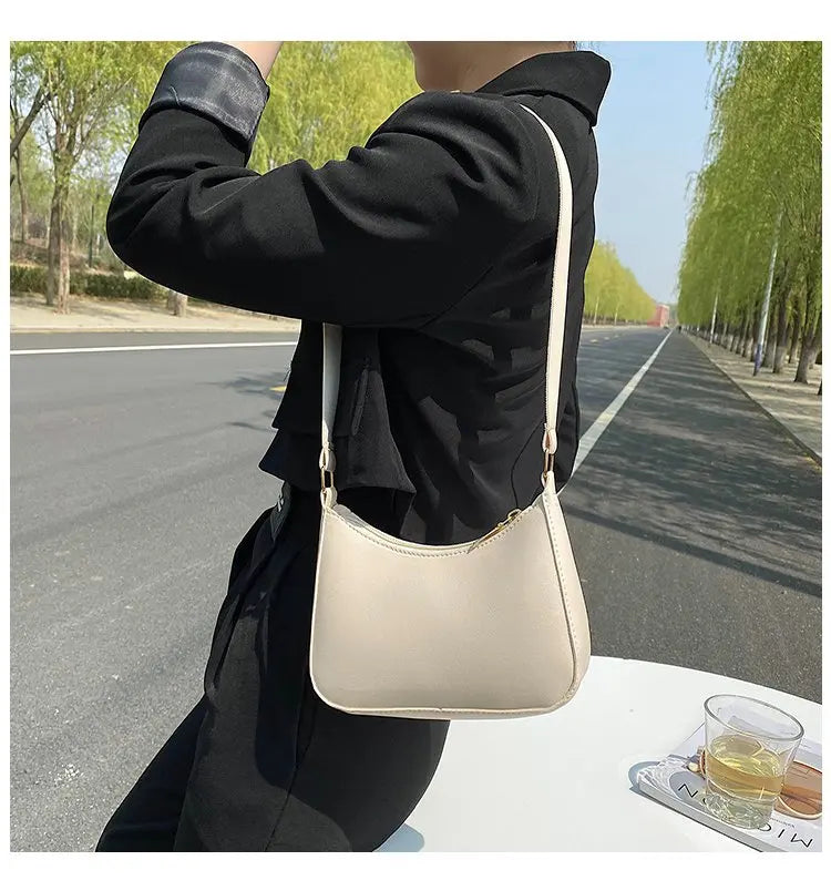 Bolsa de axilas de couro PU feminina, bolsa Hobos retrô, monocromática, casual, moda, nova