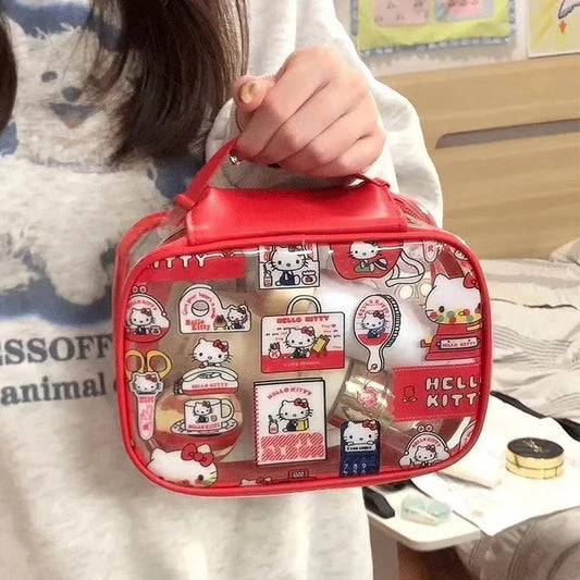 Ins moda coreana hellokitty bolsa de maquiagem pvc transparente grande capacidade à prova dwaterproof água batom saco de armazenamento washbag meninas mulher presente
