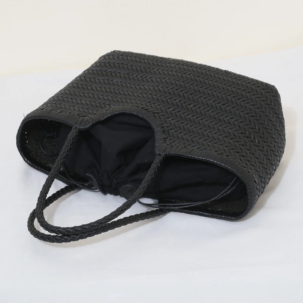 Bolsas femininas de couro genuíno bolsa de ombro tecelagem casual saco de compras vintage grande tote bolsa de mão cruz senhora