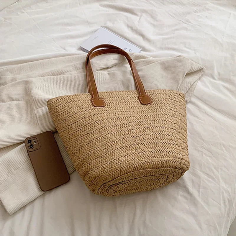 Bolsa de ombro feminina grande capacidade verão palha tecido cesta bolsa moda feminina designer luxo saco praia bali shopper tote