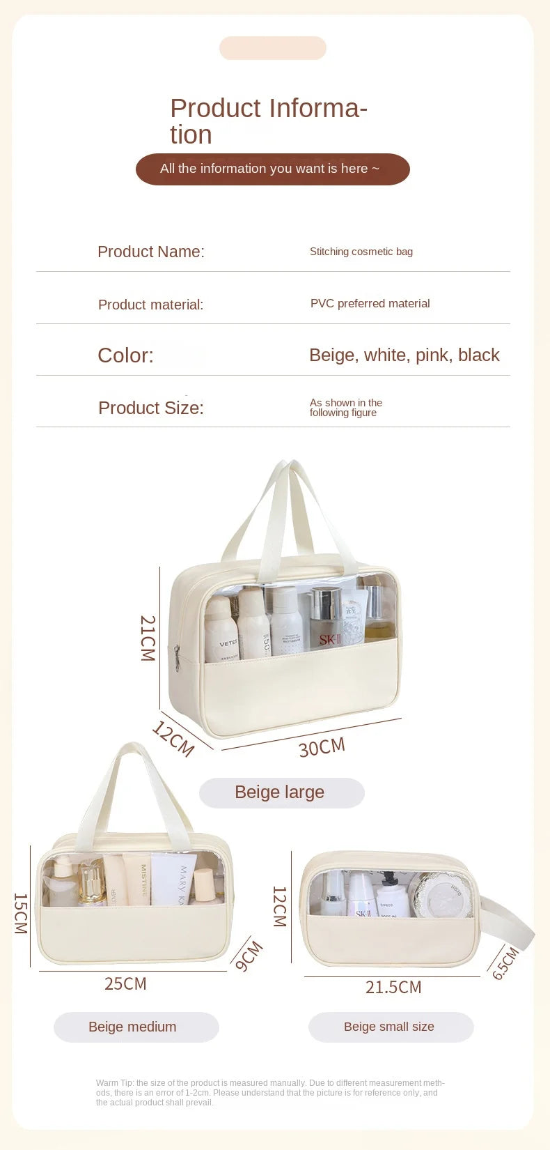 Bolsa cosmética de viagem portátil feminina, bolsa de maquiagem transparente de grande capacidade para banho, multifuncional, à prova d'água, estojo de armazenamento