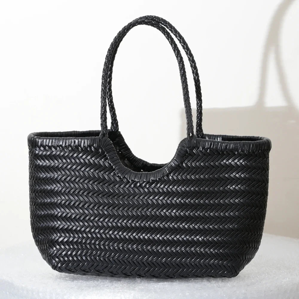 Bolsas femininas de couro genuíno bolsa de ombro tecelagem casual saco de compras vintage grande tote bolsa de mão cruz senhora