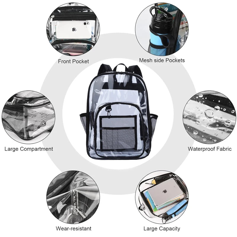 Bolsa de ombro transparente unissex moda simples grande capacidade mochilas portáteis multifuncional à prova dwaterproof água masculino feminino mochila