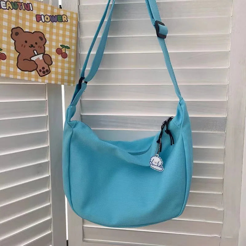 Bolsas crossbody multifuncionais para mulheres, bolsas de ombro monocromáticas para adolescentes, bolsas simples, bolsa de grande capacidade, harajuku, todos os jogos